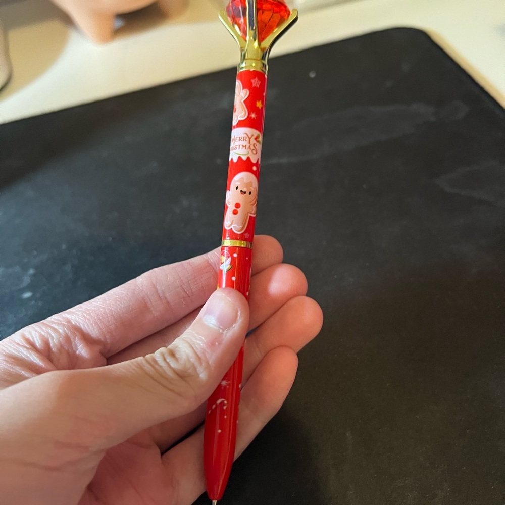 Festive Red Christmas Pen with Gem Top